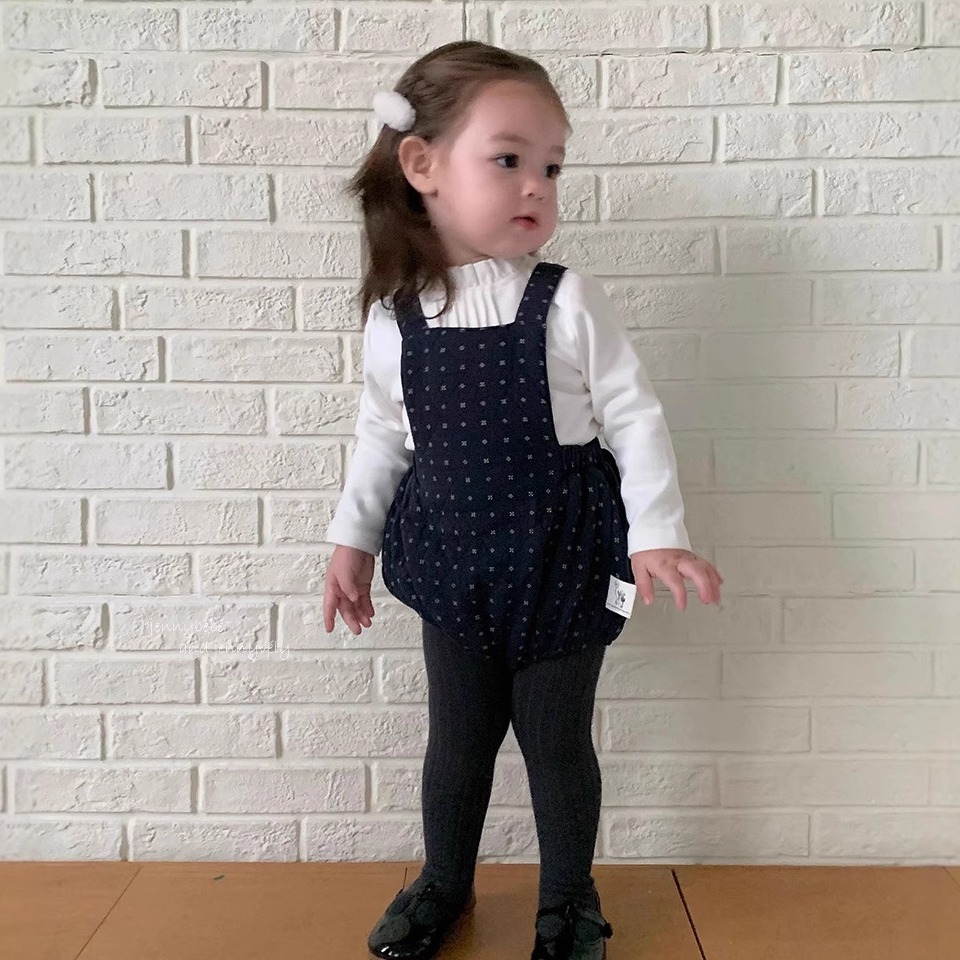 韩版童装  秋冬新款 婴幼儿洋气印花夹棉背带裤连体哈衣女童短裤