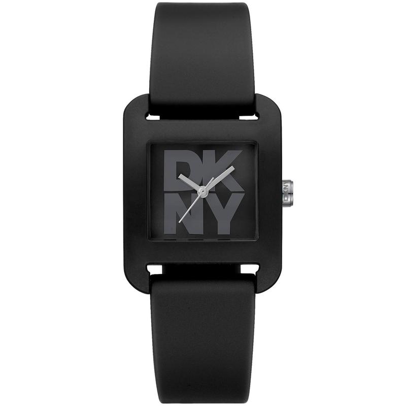 代购DKNY唐可娜儿女士腕表计时夜光日期防刮黑色硅胶方形防水