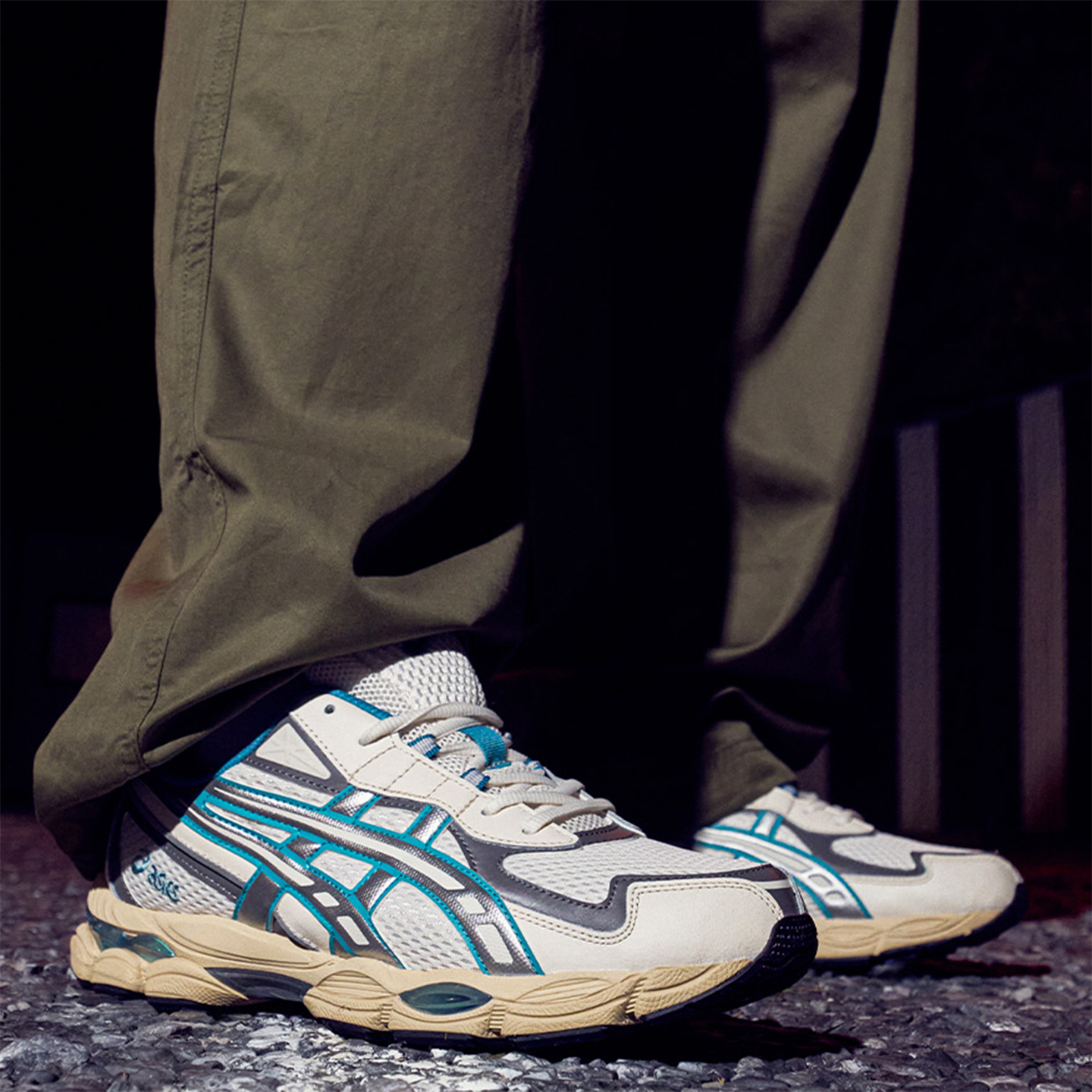 代购ASICS GEL-NYC 2055亚瑟士奶油白蓝拼色网面男女低帮运动跑鞋