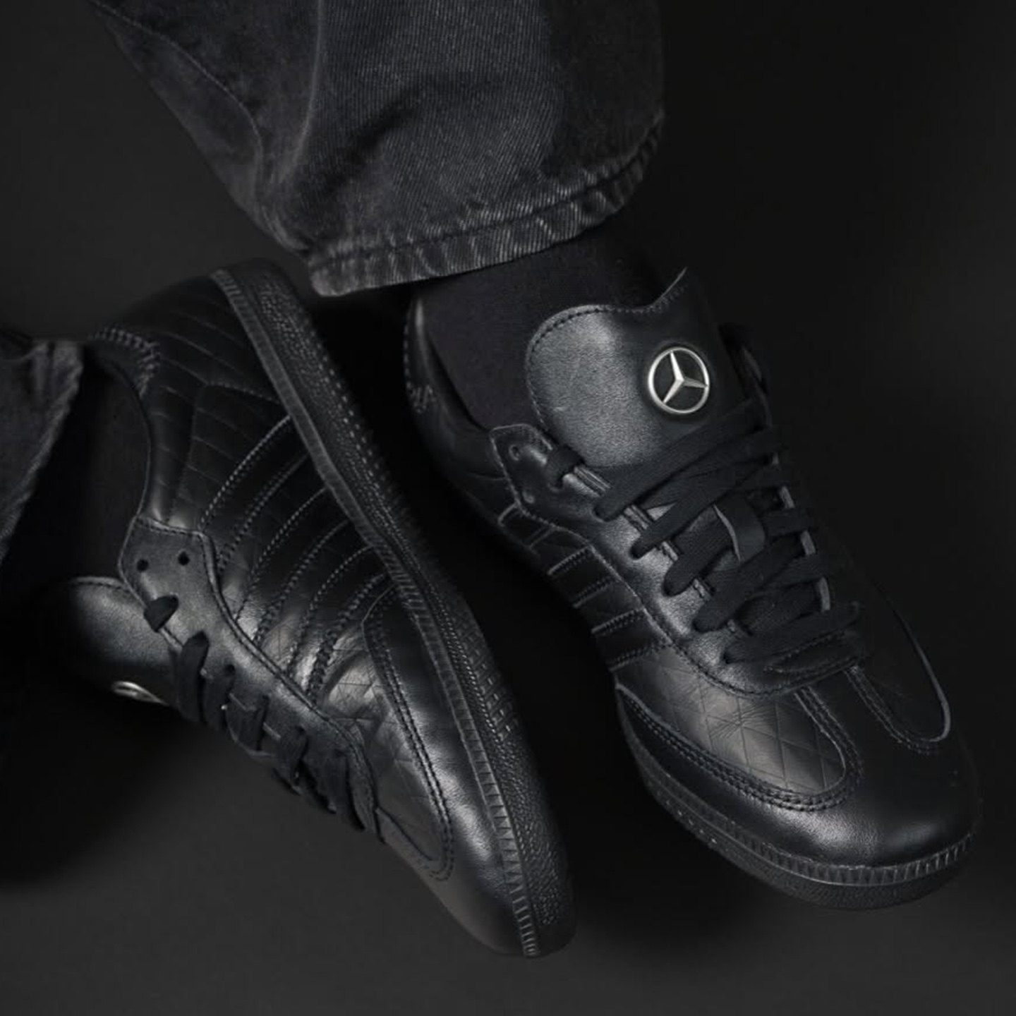代购ADIDAS SAMBA OG X MERCEDES阿迪达斯奔驰联名款黑色皮面板鞋