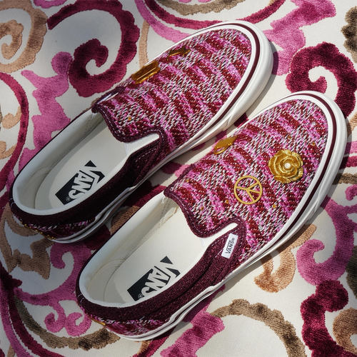 代购VANS Premium Classic Slip-On范斯金色胸针编织一脚蹬板鞋