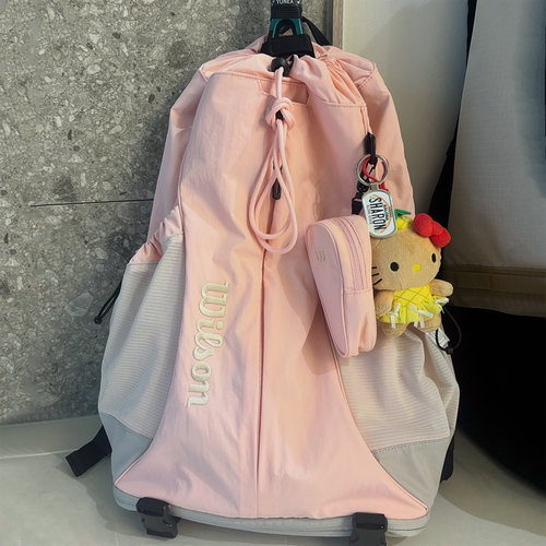 代购Wilson Drawstring威尔胜时尚少女粉色网球包带鞋仓双肩拍袋