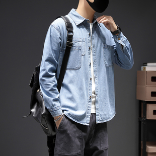 男长袖 工装 春秋季 男装 衬衣宽松日系潮流高级感休闲外套 款 牛仔衬衫