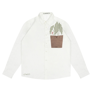 GRAF原创品牌【TheRemix】面料混音系列花盆口袋绿植珍珠缎面衬衣