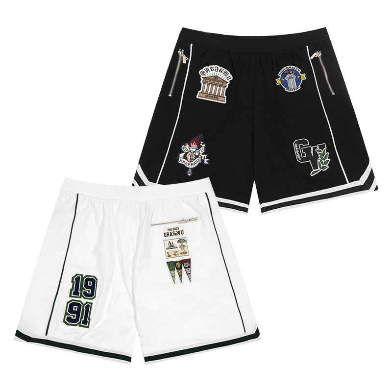 GRAF原创品牌【长颈鹿大学】知识力量重磅绣章街头厚篮球运动短裤