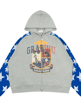 GRAF原创品牌【TheSample】基础采样系列破坏印星星徽章拉链帽衫