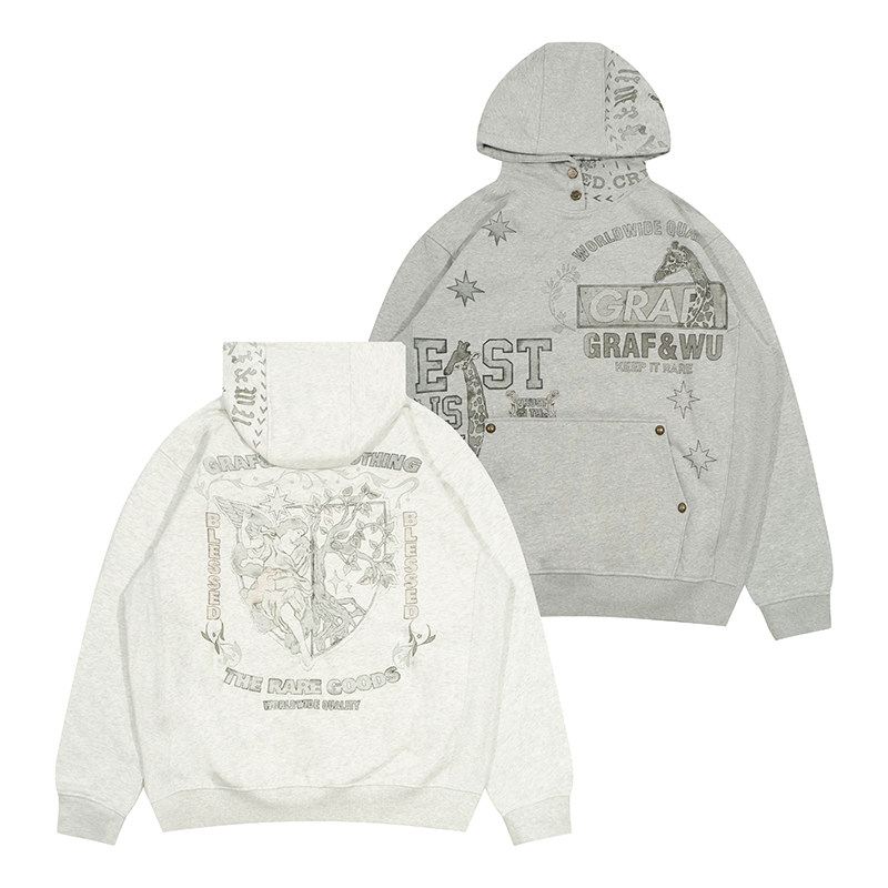 做旧花卉GRAF&WU抓绒帽衫