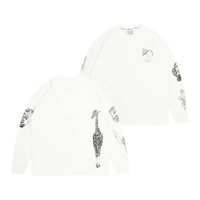 GRAF原创品牌【TheRemix】面料混音系列手绘奶牛猫长颈鹿美金长袖