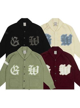 GRAF原创品牌【暖冬装备】GW毛线绣章复古美式青果领开衫毛衣针织