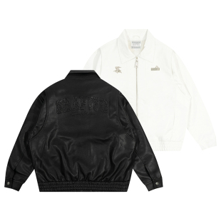 GRAF原创品牌【简约硬挺】金属AK47天使长颈鹿黑白压印皮夹克外套