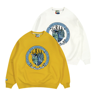 GRAF原创品牌创意永存女神常青树立体印花宽松复古圆领绒卫衣