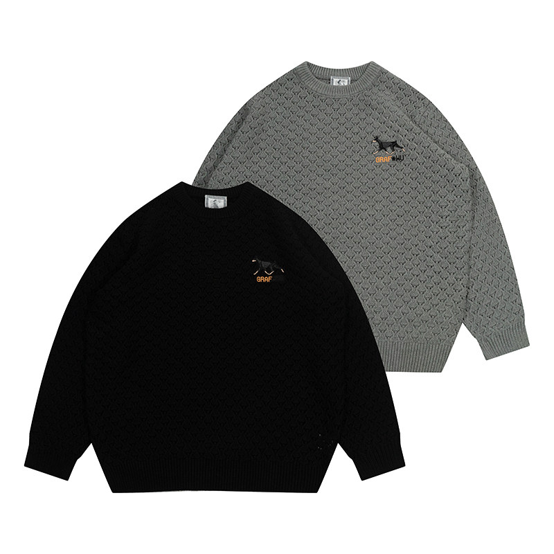 针织美式毛衣刺绣花纹毛衣加厚款