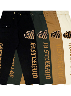 GRAF原创品牌沉睡天使GW哥特街头字母刺绣休闲宽松加绒卫裤长裤