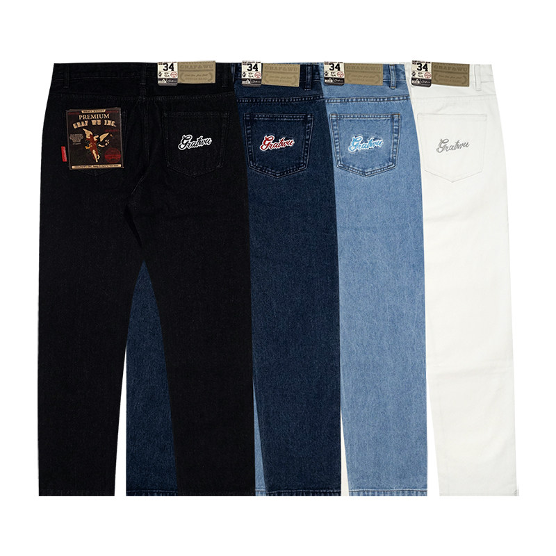 graf原创刺绣修身牛仔裤