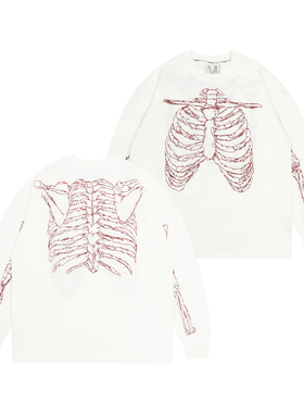 GRAF原创品牌【TheRemix】面料混音系列血色肋骨刺绣美式棉长袖T