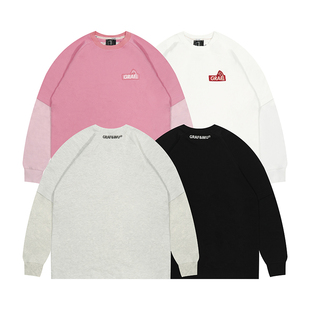 GRAF原创品牌小长颈鹿刺绣标宽松街头美式假两件短打底纯色长袖