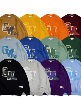 GRAF原创品牌Letterman休息长颈鹿十二色加绒小领口复古圆领卫衣