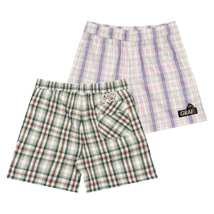 休闲短裤 GRAF原创品牌 鹿褐粉拼格纹美式 刺绣经典 街头绅士