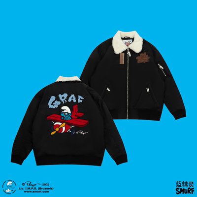 蓝精灵联名毛领飞行员夹棉夹克