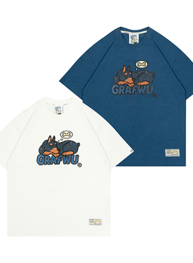 GRAF原创品牌【25Vol.2】做梦的杜宾狗狗印花刺绣棉质美式T恤短袖