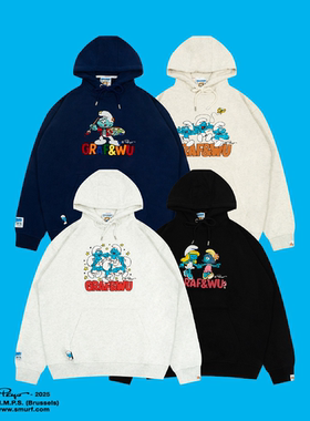 GRAF X SMURF【蓝精灵联名】跳舞星星花朵多刺绣美式卡通加绒帽衫