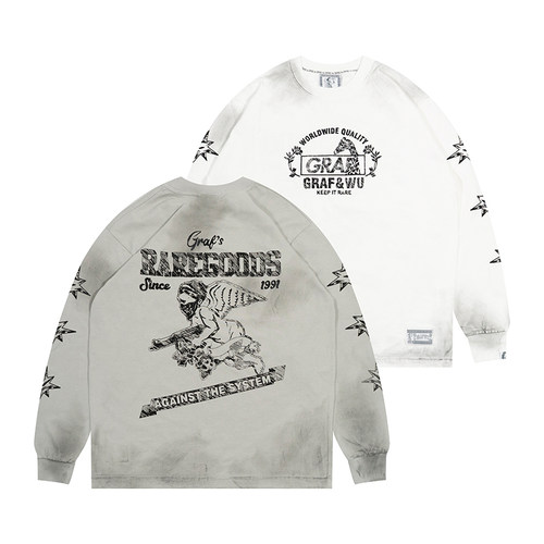 原创手绘做旧长袖GRAF&WU