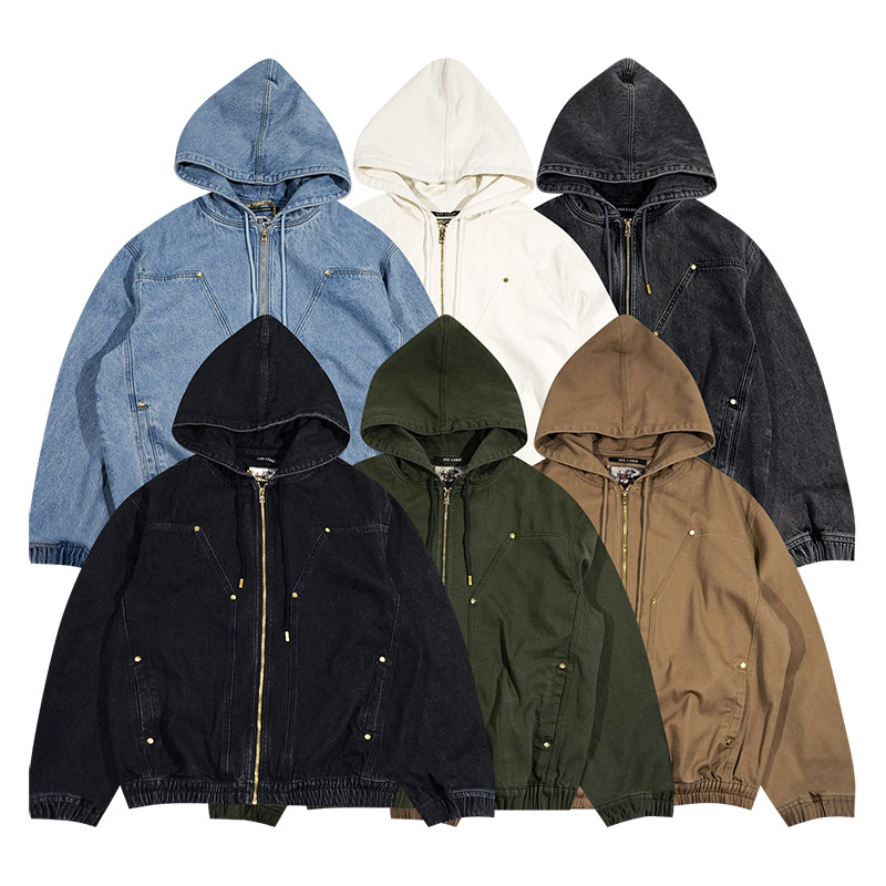 GRAF原创品牌DoubleKnee伐木工牛仔水洗做旧刺绣春秋薄夹克外套