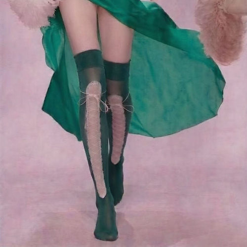 茜娜拼配[缚夜三章]绑带小腿袜长筒袜天鹅绒高筒80D少女甜美系带