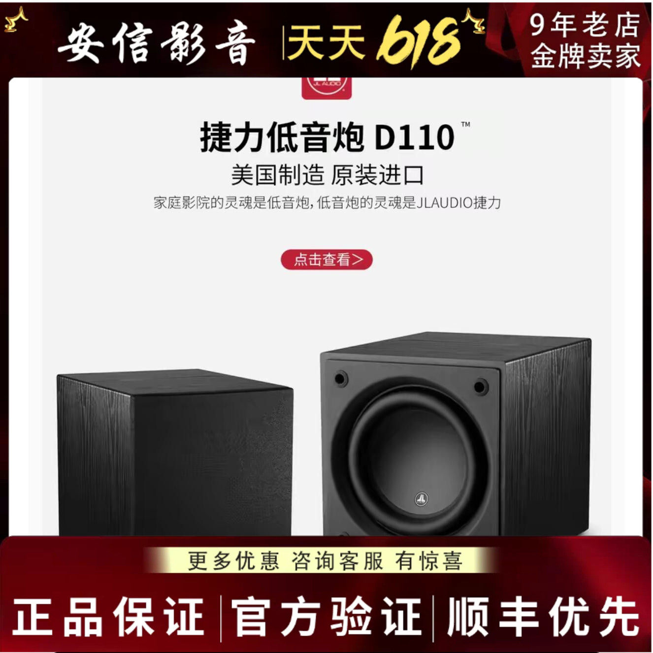 美国捷力JL Audio原装进口低音炮D110家庭影院HiFi有源超重低音箱
