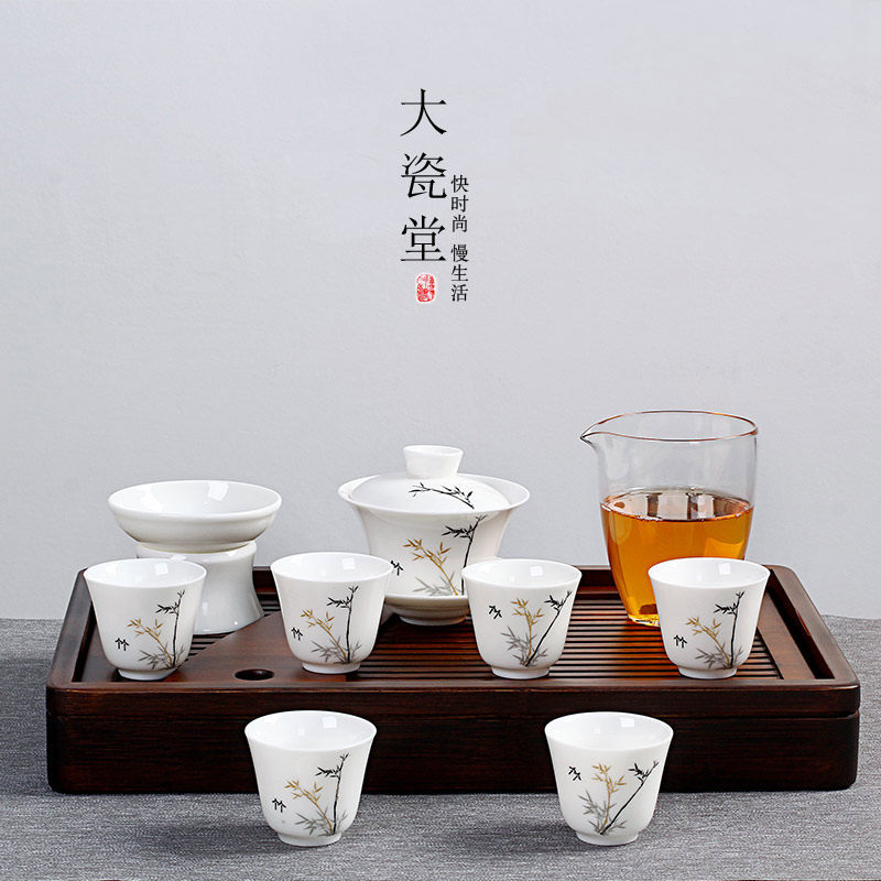 整套功夫茶具套装家用现代简约手绘陶瓷一壶六杯带小号茶盘盖碗组|msdalam kategori pinggan mangkuk, set teh, Kung Fu teh - dari Buy2taobao.com untuk memberikan perkhidmatan ejen Taobao profesional membeli