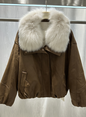 2025冬季新款气质减龄羊皮绒羽绒服狐狸毛领白鸭绒短款外套潮6930