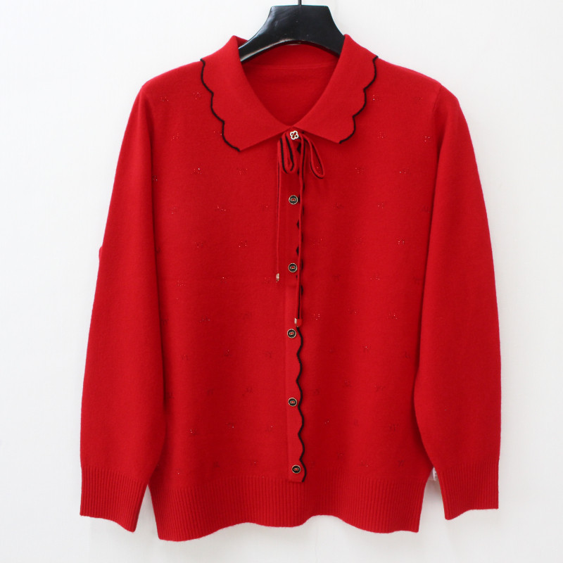 专柜正品2024春季款翻领系带妈妈装洋气显瘦针织羊毛打底衫10105