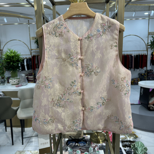 时尚 商场同款 2026夏季 款 重工串珠真丝马甲6398 立领国风盘扣新中式