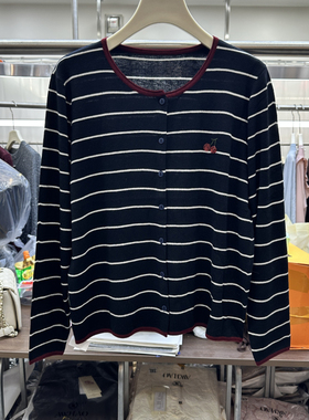 商场同款2025秋季新款时尚圆领撞色单排扣针织条纹开衫上衣83003