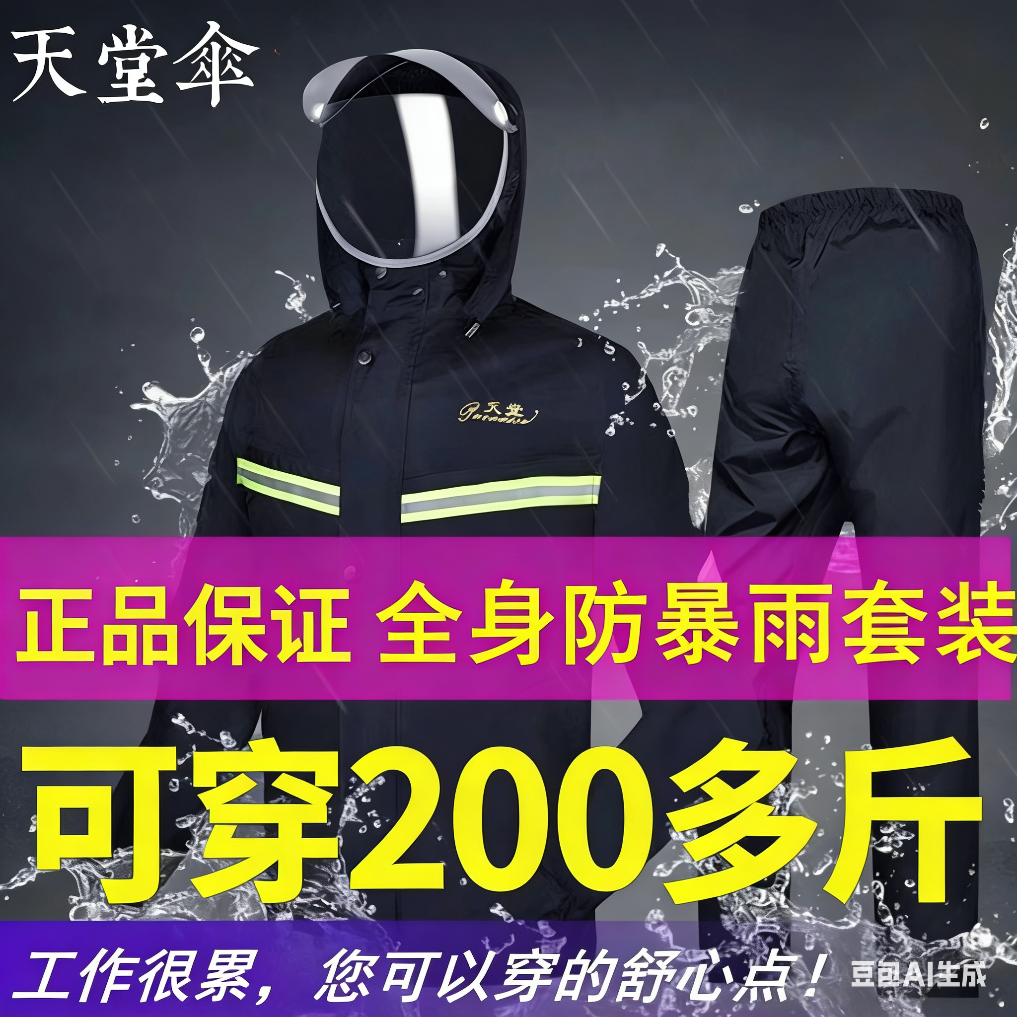 天堂雨衣雨裤套装防护服透气网格加厚双层男女士电动车男