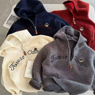 儿童连帽毛衣男童一体绒加厚上衣