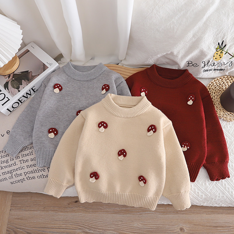 女童毛衣宽松套头衫秋冬季儿童韩版洋气圆领上衣打底衫宝宝针织衫