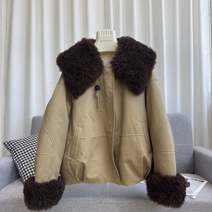 2025秋冬羊羔毛皮草女海宁真毛鹅绒皮毛一体时尚百搭短款外套大衣
