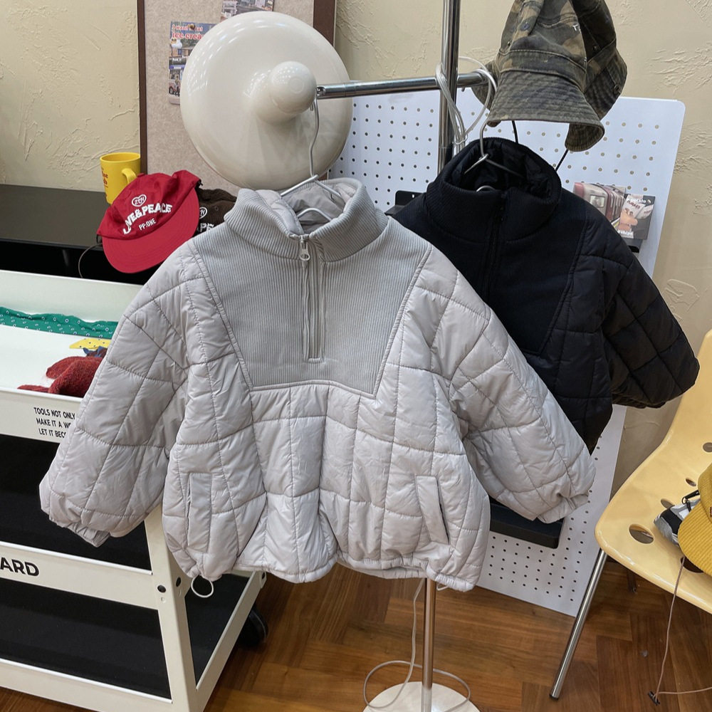 罗纹立领套头棉衣外套2025冬季新款儿童洋气保暖棉服上衣男童