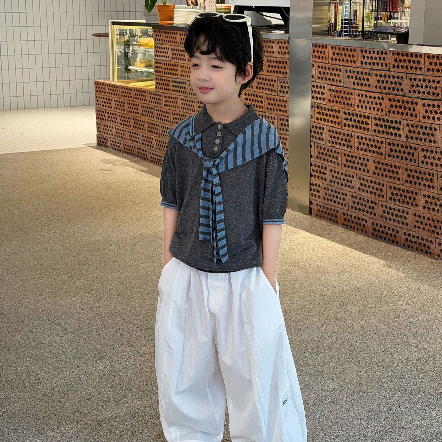 番薯弟弟2026夏季新儿童韩版老钱风polo上衣T恤男童时尚休闲纯色