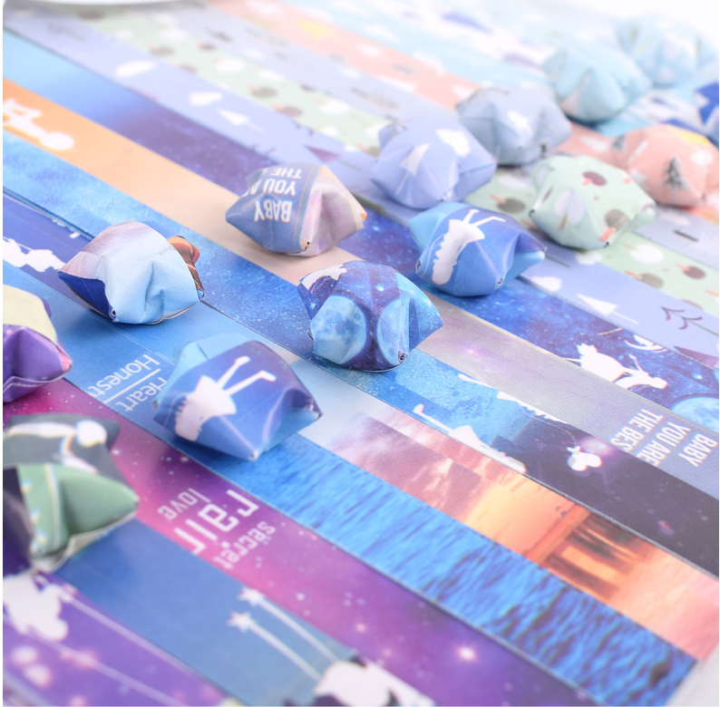许愿星星折纸条星空彩纸装饰双面星座小学手工彩条长心愿表白礼物