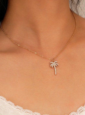 跨境外贸欧美风走创意夸张个性时尚欧美跨境新款潮流点钻椰树吊坠