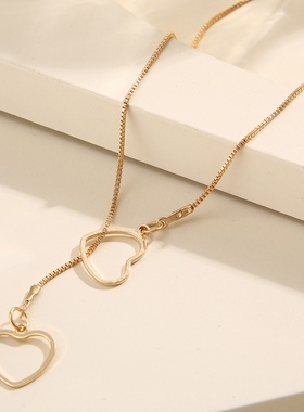 跨境外贸欧美风走创意夸张个性时尚跨境复古镂空心形吊坠项链创意