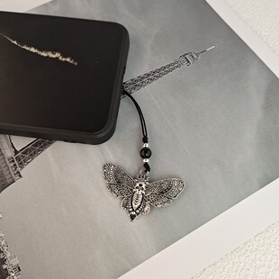 手工编制暗黑系骷髅头飞蛾手机挂件个性手机链U盘吊坠钥匙挂饰