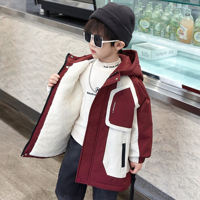 加绒加厚秋冬季男童派克服外套