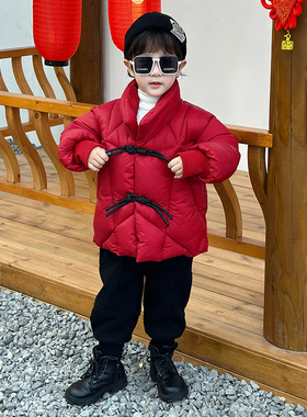 男童拜年服冬季2025新年装棉服宝宝唐装红色汉服儿童喜庆过年衣服