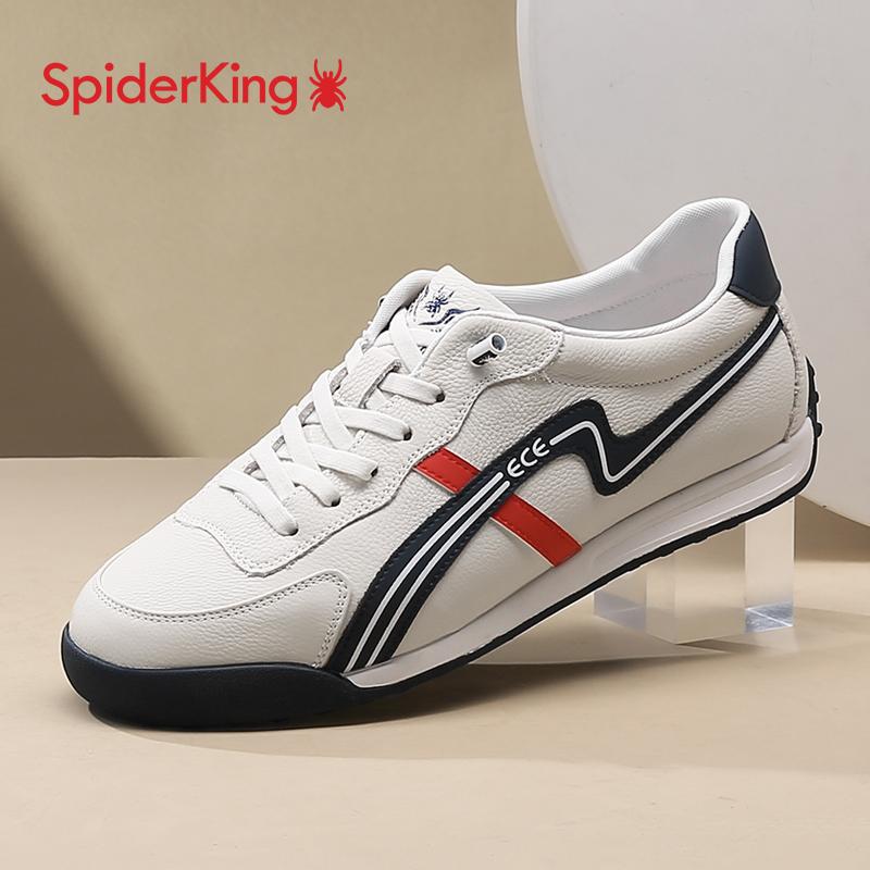 蜘蛛王男鞋2025春季新款真皮软底板鞋透气松紧系带轻便运动休闲鞋