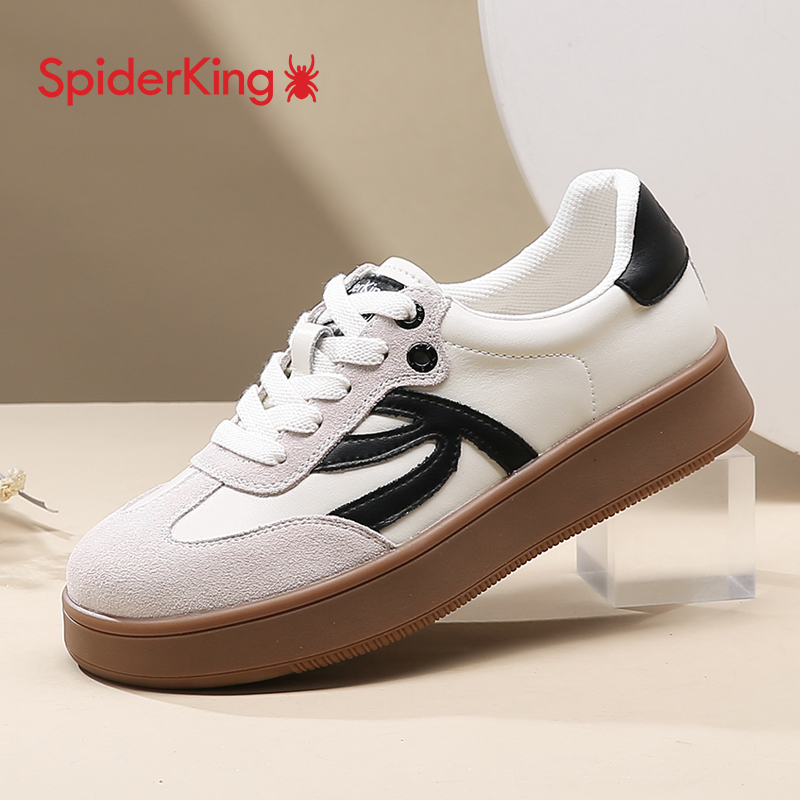 蜘蛛王女鞋2025新款春季厚底透气休闲运动板鞋百搭软底德训小白鞋