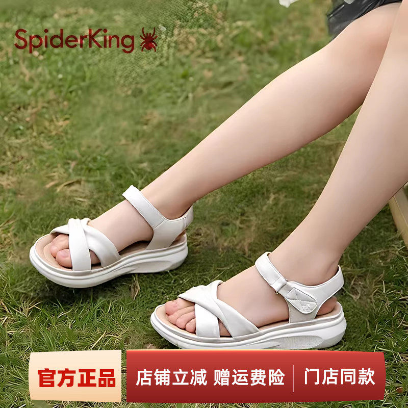蜘蛛王凉鞋女厚底门店同款夏季魔术贴女鞋羊皮休闲运动沙滩鞋女款