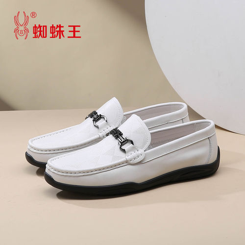 蜘蛛王男鞋2026休闲皮鞋舒适软底豆豆鞋套脚懒人鞋真皮透气乐福鞋
